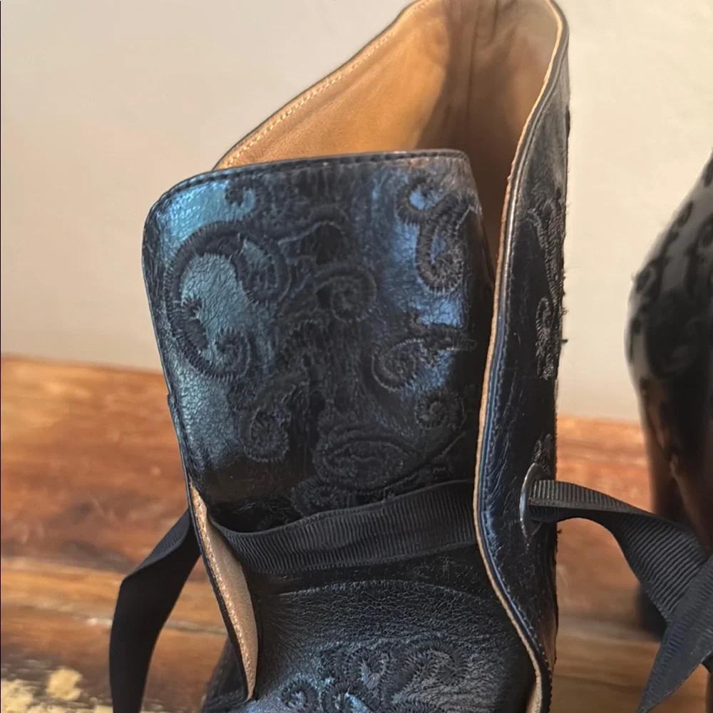John Fluevog Stunner Black Embroidery Patterned Heeled Boots - Picture 14 of 16